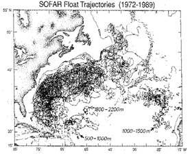 Траектории дрифтеров в Карибском море